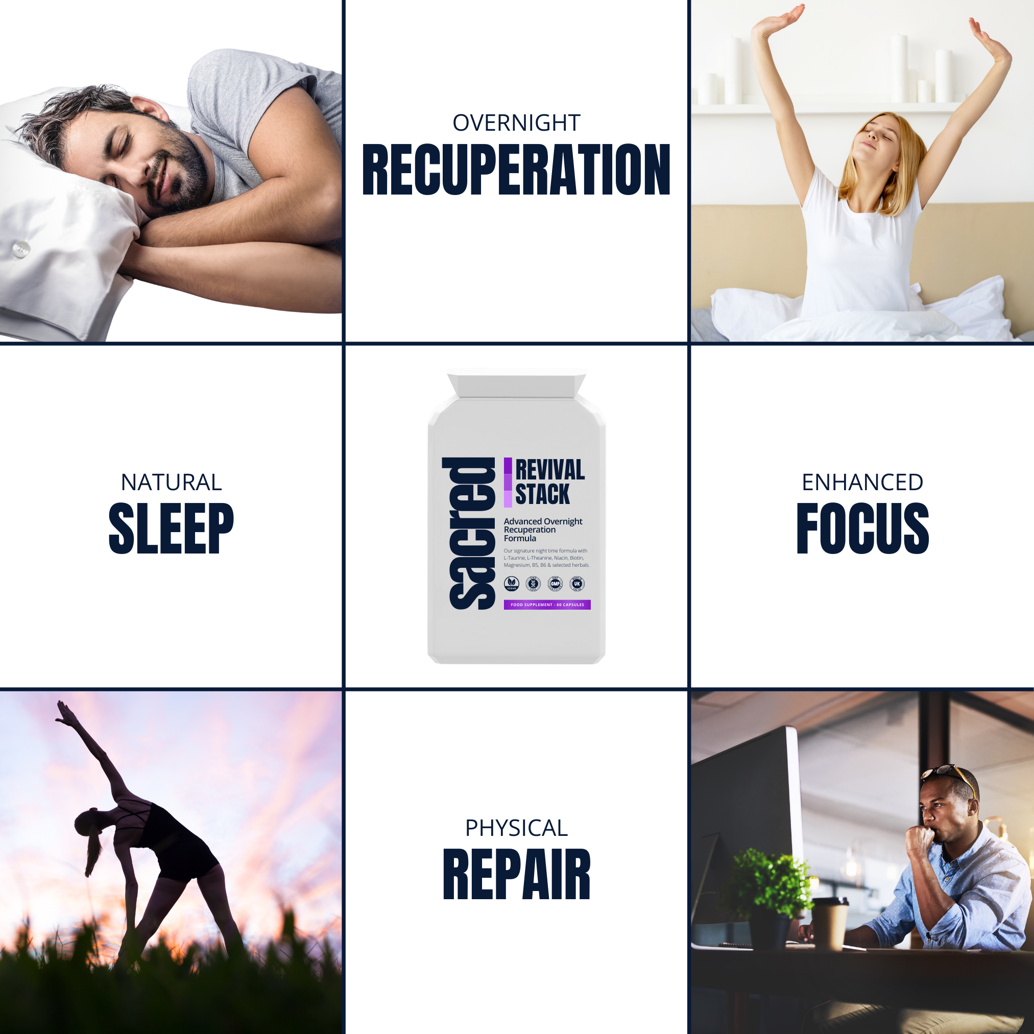 Revival Stack by Sacred. Advanced Overnight Recuperation Formula