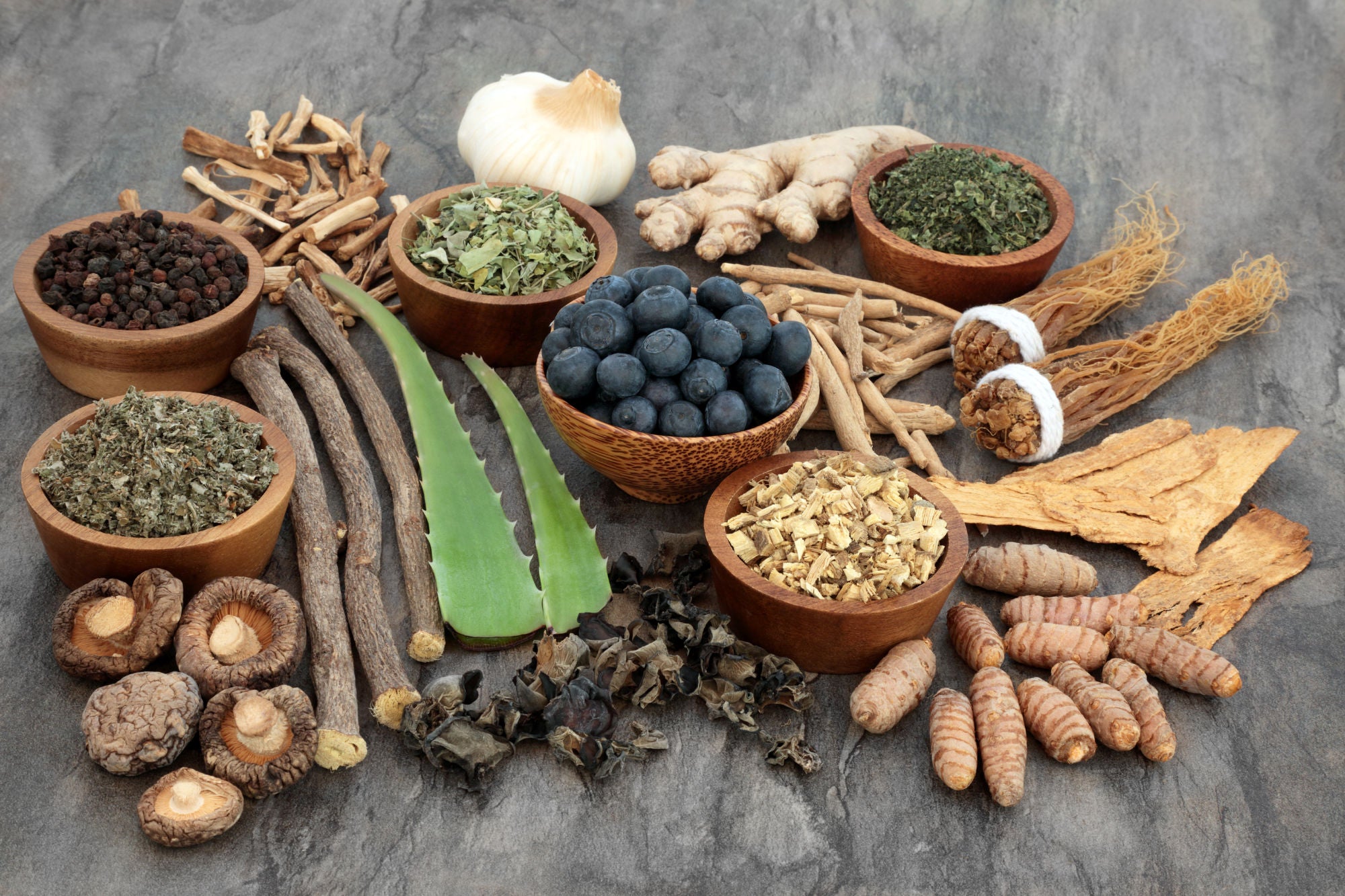 Adaptogenic Ingredients including Ginseng, Juniper, Shitake Mushrooms, Turmeric, Maca Root